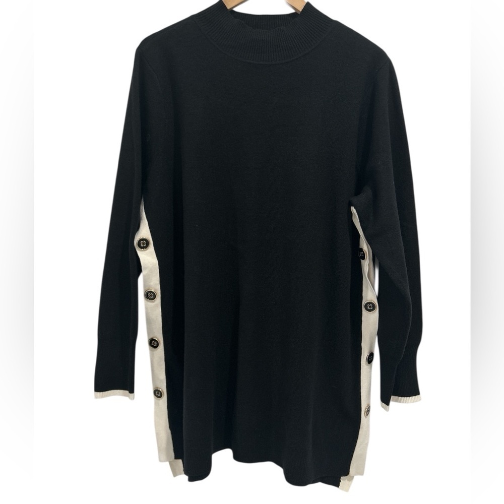 NWT Chico's Side Button Cashmere Blend Tunic Sweater in Black/Cream - Size XXL